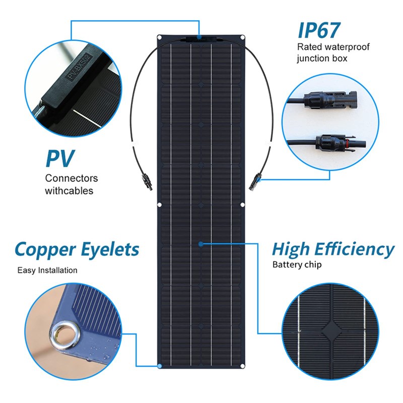 软板太阳能板50w光伏2片黑色充电12v24v电池长方形18v板单晶柔性