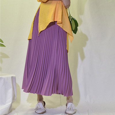 推荐Womens Vintage Pleated Midi Long Skirt Female Korean Cas