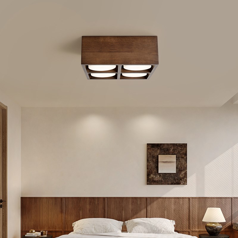 日式胡桃木色四头明装筒灯侘寂风防眩光实木无主灯照明客厅斗胆灯