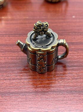 仿古迷你小铜壶黄铜小茶壶手把件复古做旧茶壶摆件办公室家居摆件