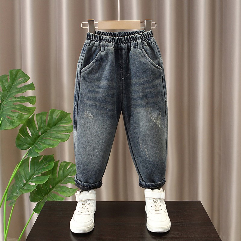 儿童加绒牛仔裤男童裤子2024新款冬款男宝宝冬装小童男孩冬季加厚