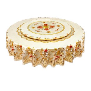 烫金PVC桌餐布防水防油防烫新款1米8饭店家用大圆桌布转盘套