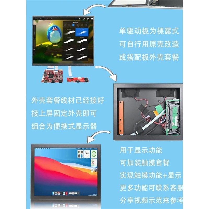 ipad3/4/5显示屏9.7寸ipadair改装显示器Type-C驱动板LP097QX1