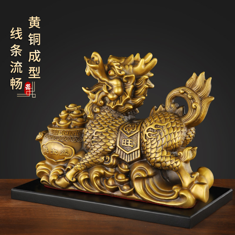工厂销纯铜聚宝盆麒麟一对摆件家B用客厅铜祥瑞兽玄关办公室桌面