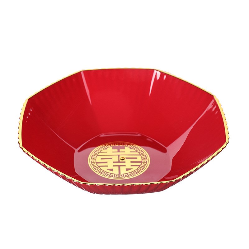 现货家用茶几水果盘圆形中式国潮塑料托盘喜庆喜糖干果盘红色客厅