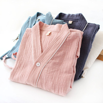 情侣家居服套装 水洗竹节棉日式和服女士男款睡衣春秋季简约