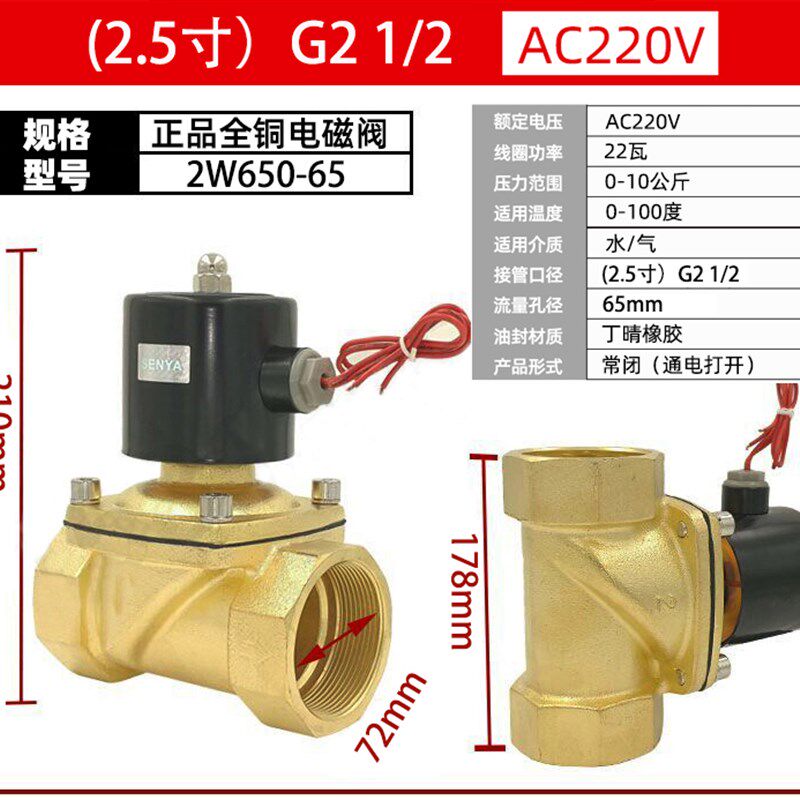 全铜大口径电磁阀220V24V水阀气阀2.5寸 2W650-65 2W800-80 3寸