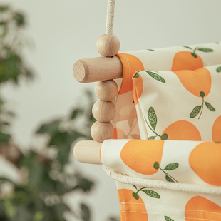 秋千吊篮椅子儿童室内吊绳帆布哄娃神器摇L椅木质婴儿玩具防翻摇