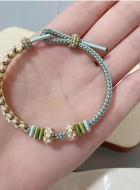 手工编织桃花结手绳半成品可穿珠转运珠路路通吊坠挂件八股编手链