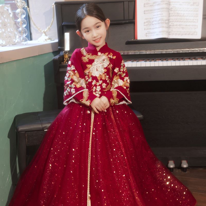 红色汉服女童202m2新款儿童中国风古装唐装拜年服喜庆过年衣服夏