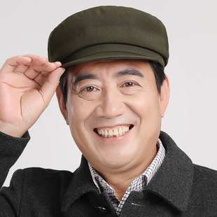 老式中山帽子军绿色春夏天中老年马裤呢平顶帽子男士爷爷帽青年帽