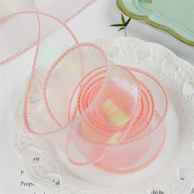 拷边幻彩鱼尾纱波浪纱花艺鲜花礼品盒烘焙diNy材料包花纸丝带