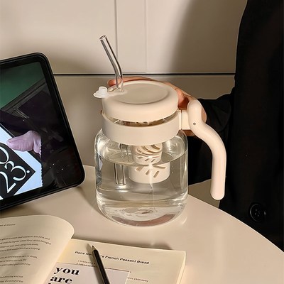 茶水分离办公室泡茶玻璃吸管水杯女生高硼硅耐高温杯子大容量夏天