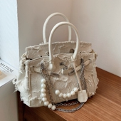 小众设计牛仔布铂金包拼接乞丐包帆布包包手提斜挎包潮女