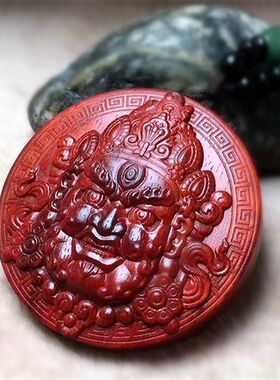 黄财神挂件圆形木雕手把件原木实木雕刻小叶紫檀红木佛牌
