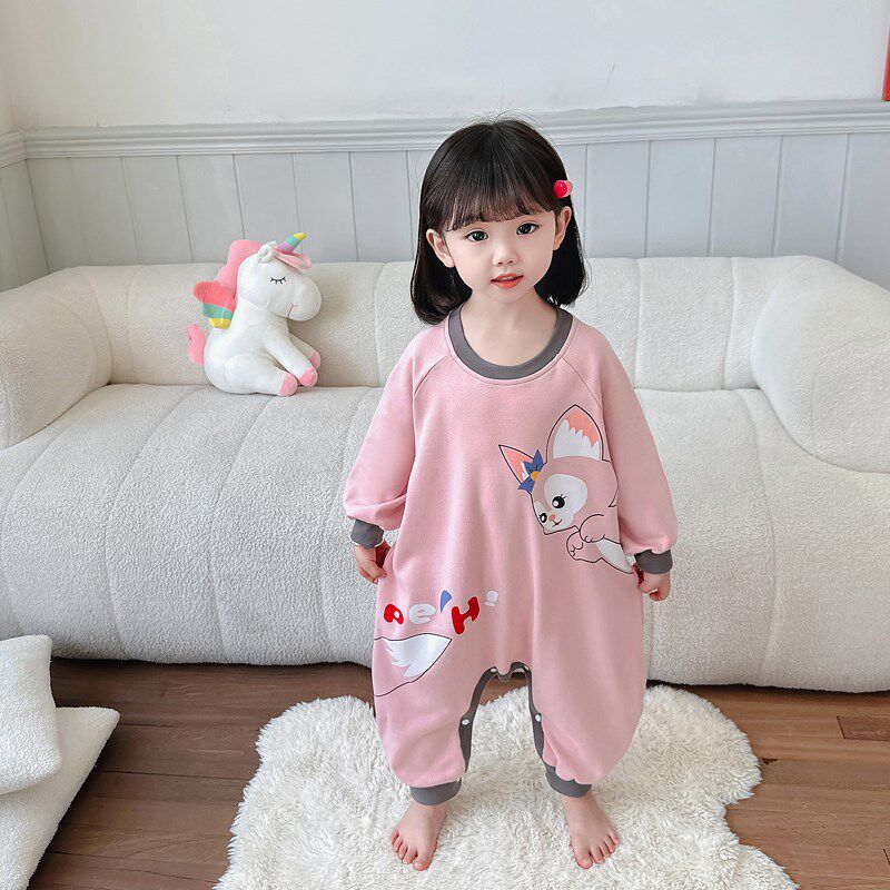 新品儿童连体睡衣女童春秋纯棉长袖薄款防着凉家居服睡袋宝宝婴儿