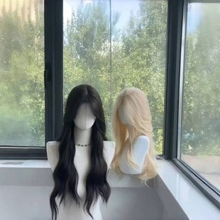 假发女长发全头套式 仿真人发自然整顶长卷发白金色中分气质减龄