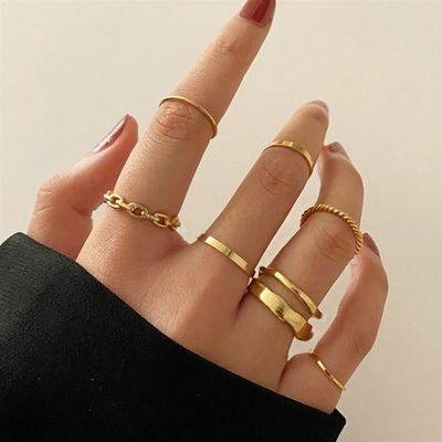 rings wom叠n 叨黑色关节戒指创意个性简约件戴组合套装7e套戒指