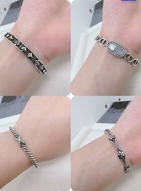 酷飒新款鸢尾花复古做旧手镯个性小众潮款开口设计感手环饰品