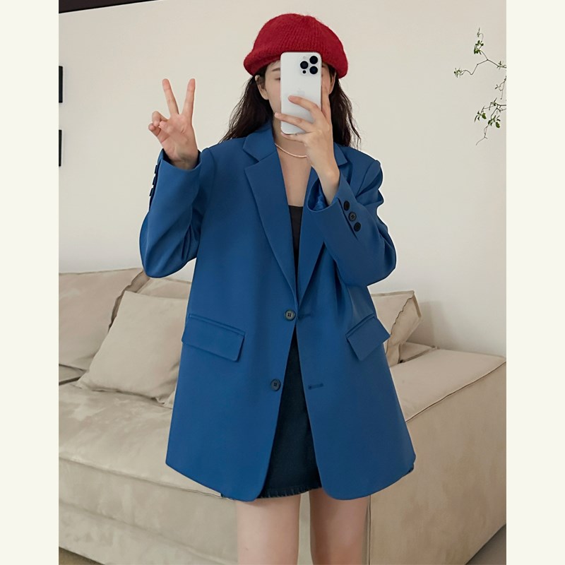 高级感休闲西装外套女春秋新款宽松复古港风小个子垫肩单排扣西服