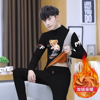 保暖内衣男士套装秋冬季青少年半高领加绒加厚打底衫高领秋衣秋裤