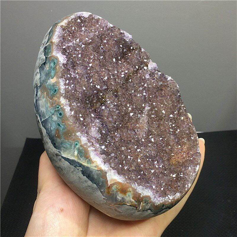 乌拉圭天然紫水晶洞恐龙蛋聚宝盆手链消磁爱心形办公桌摆件装饰品