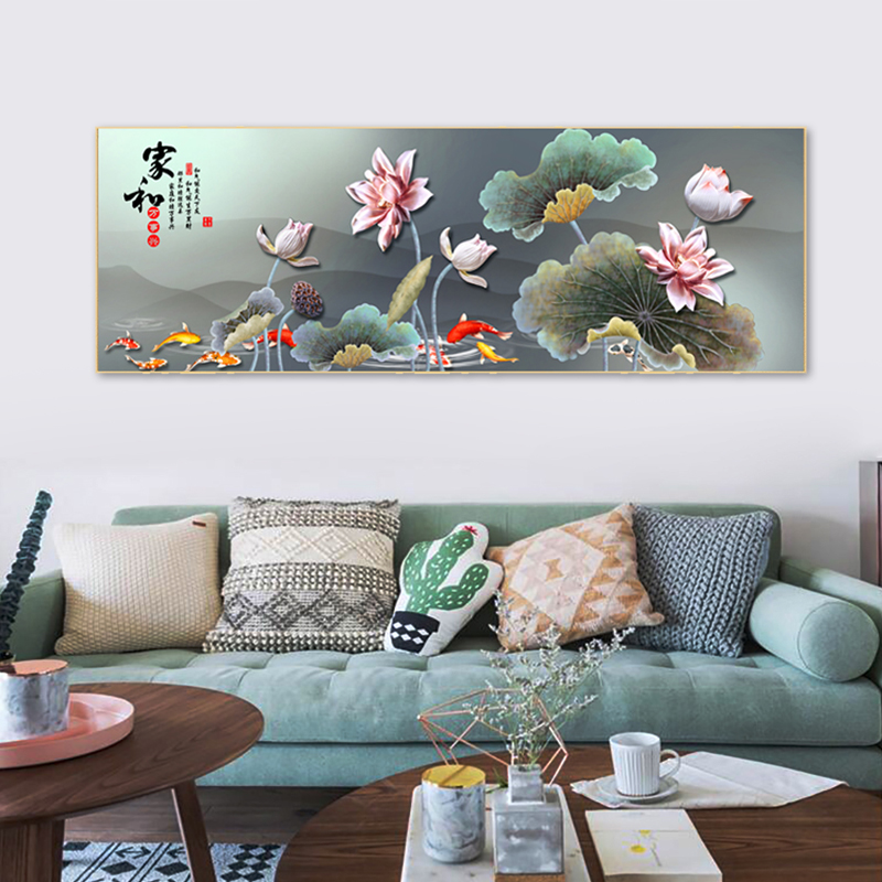 现货速发客厅装饰画家和万事兴沙发背景墙挂画富贵牡丹晶瓷荷花鱼图片