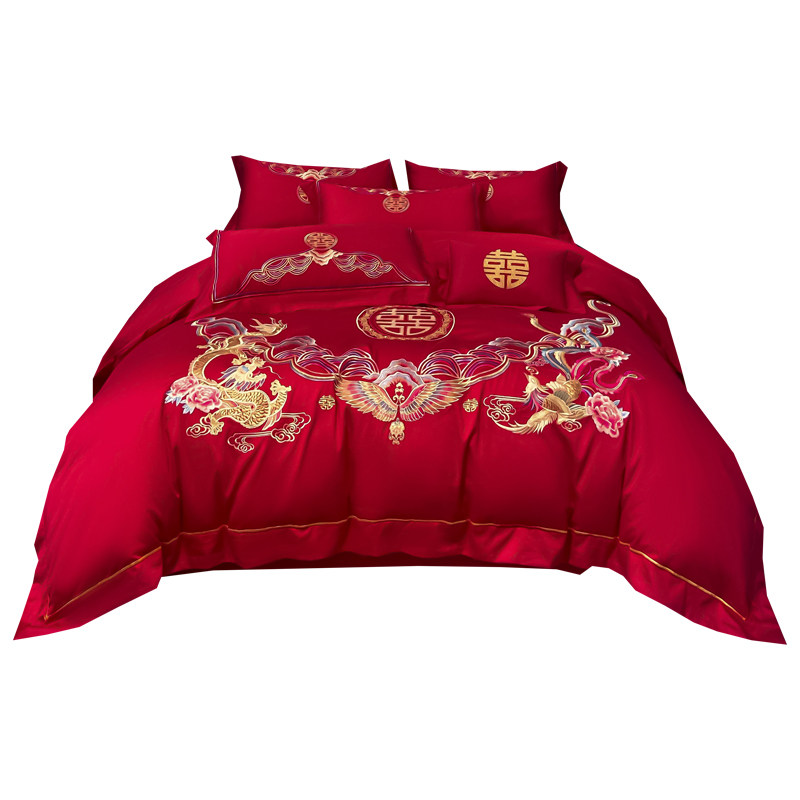 新中式龙凤婚庆四件套全棉被套红色陪嫁送礼结婚床单床上用品,床上用品,婚庆床品套件,淘宝优惠券,粉丝福利购,淘宝优惠卷