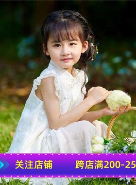 汉服女童新中式旗袍连衣裙夏款儿童2024古装公主白色花童裙子摄影