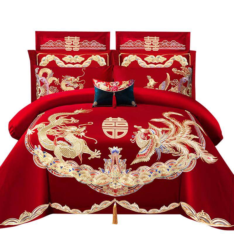 缦帛结婚四件套婚床上用品大红色新婚婚庆床品六件套刺绣婚嫁喜,床上用品,婚庆床品套件,淘宝优惠券,粉丝福利购,淘宝优惠卷