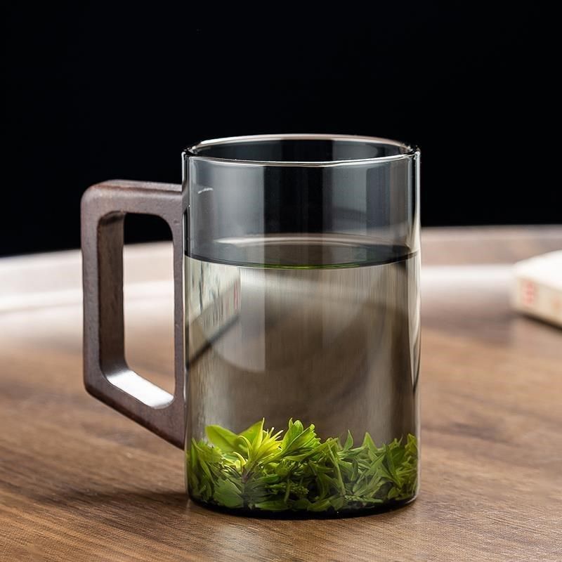 玻璃杯绿茶杯日式泡茶杯带把手喝A茶杯耐高温办公室喝水防烫木把,餐饮具,玻璃杯,淘宝优惠券,粉丝福利购,淘宝优惠卷