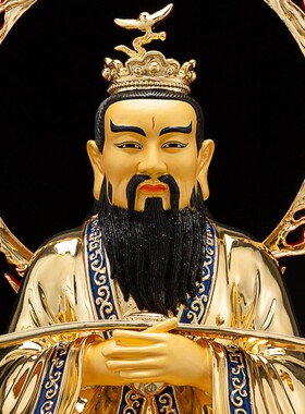 台湾鎏金纯铜通天教主神像上清道人居家供奉家用铜像摆件