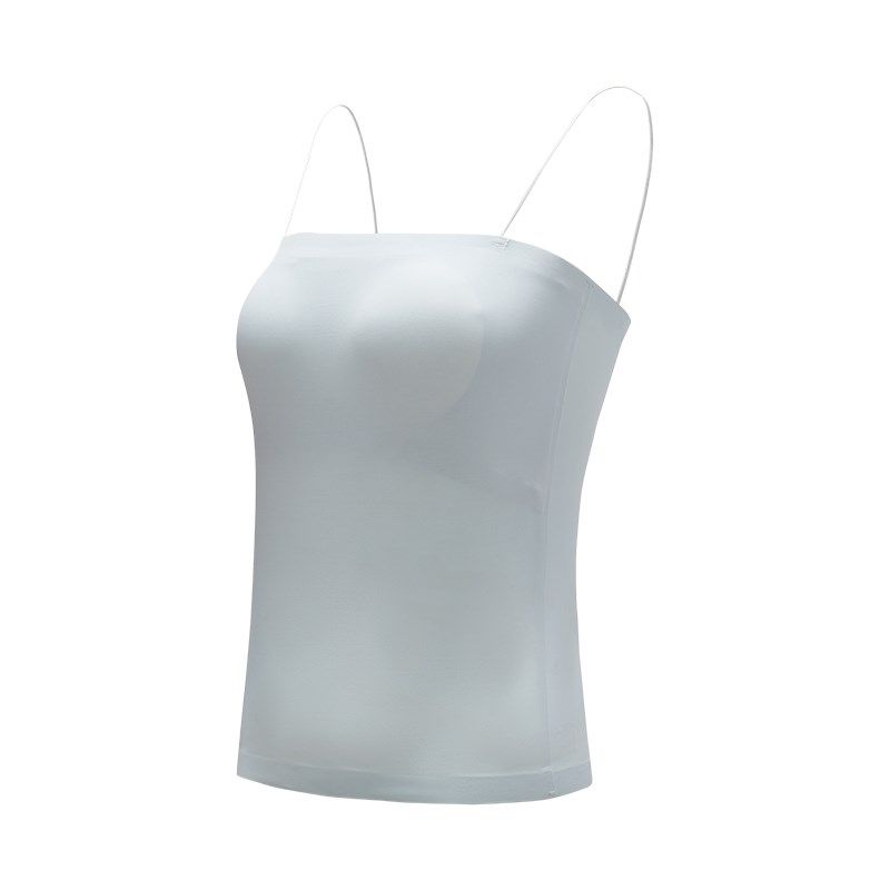 一字美背冰丝凉感无痕吊带背心带胸垫白色百搭打底上衣内外穿女夏