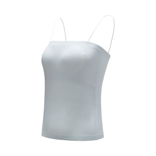 一字美背冰丝凉感无痕吊带背心带胸垫白色百搭打底上衣内外穿女夏