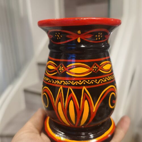 大凉山彝族漆器笔筒红黄黑实木手绘民间少数民族风特色手工艺饰品