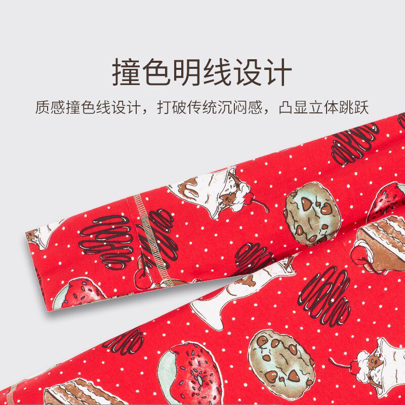 睡衣女春秋季春秋款印花长袖大码中长款本命年大红色家居服