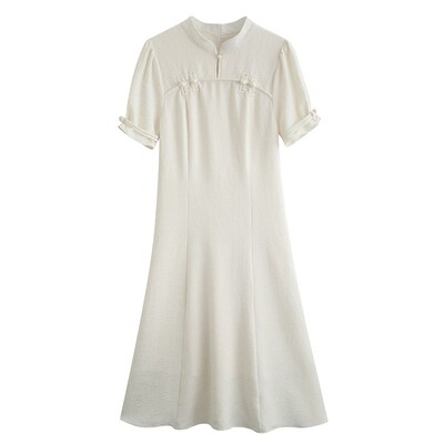 中式伴娘服订婚礼服连q衣裙日常可穿领证登记小白裙女夏季旗袍裙