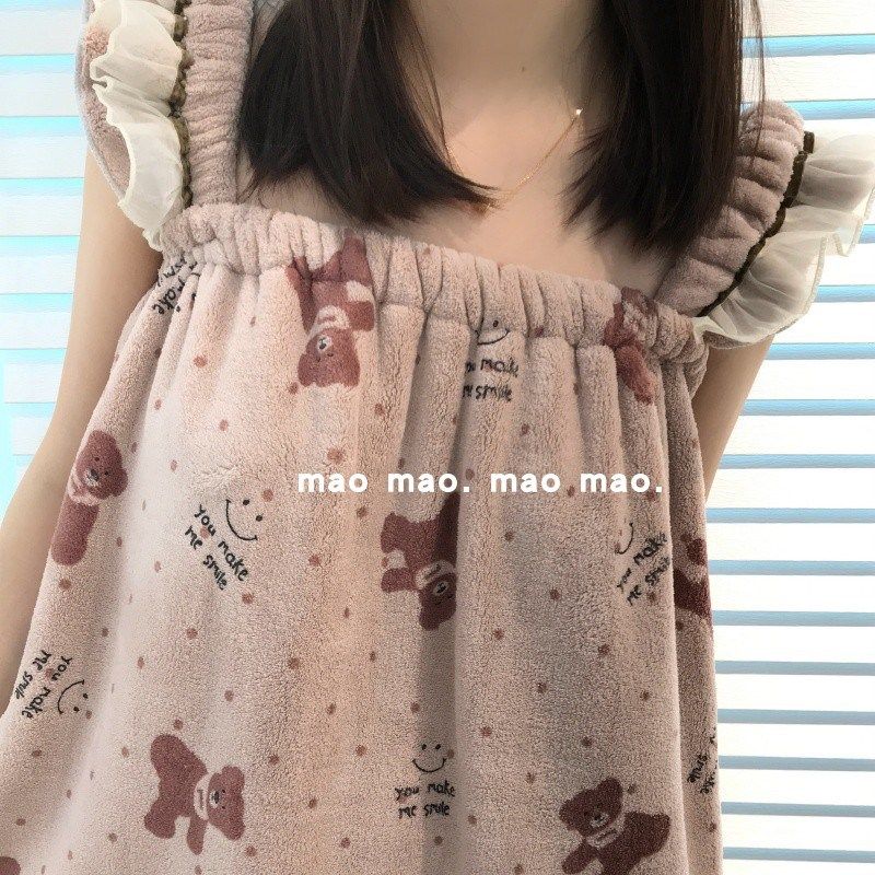 2025新款浴巾浴袍可穿式裹巾吸水速干浴裙女可爱冬季大毛巾三件套