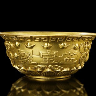 速发老奶奶聚财招财生财聚宝盆纯铜盆办公室家居摆件开业礼物