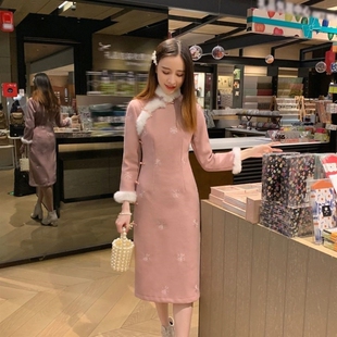 少女旗袍式洋装2023r秋冬装新款改短款日常时尚改良年轻款中国风