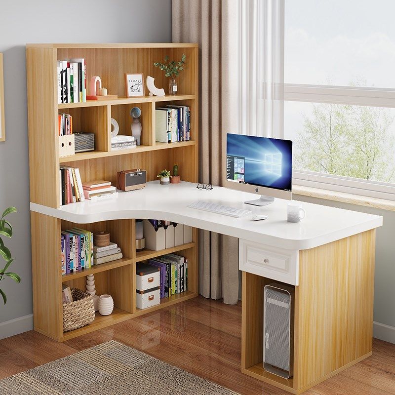 实木转角书桌书架一体电脑桌台式学生家用简约现代卧室学习写字桌,住宅家具,电脑桌,淘宝优惠券,粉丝福利购,淘宝优惠卷