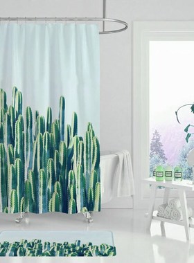 Bath-Curtain Shower Hooks Cactus Polyester-Fabric Home-Decor