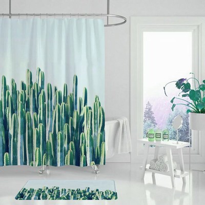 Bath-Curtain Shower Hooks Cactus Polyester-Fabric Home-Decor