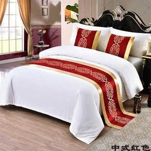 新中式 简约现代家用结婚卧室宾馆酒店床上床旗床尾巾床尾毯床盖