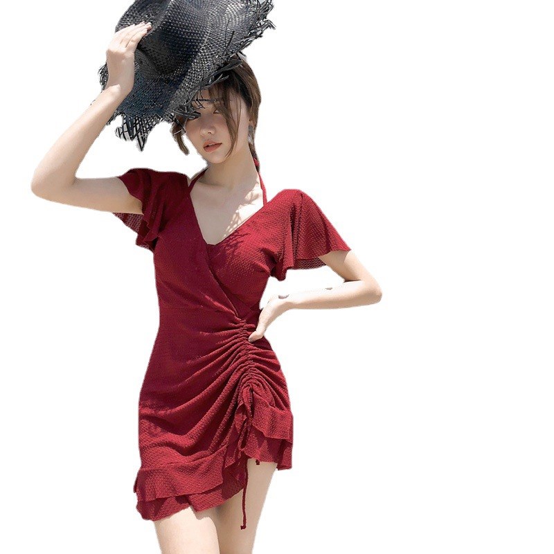 泳衣女款红色网红风胖妹妹大码胖遮肉分体保守显瘦遮肚子感