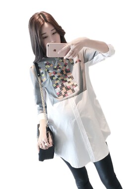 网红孕妇装春装衬衫时尚款2u021洋气潮辣妈春季孕妇上衣长袖春秋