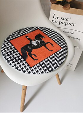 RI0T美式轻奢风铁艺餐椅垫圆形坐垫千鸟格橙色圆凳V子垫汽车座垫