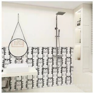 黑白卡通猫咪小花砖300x300瓷砖厨房阳台地砖奶白卫生间背景墙砖