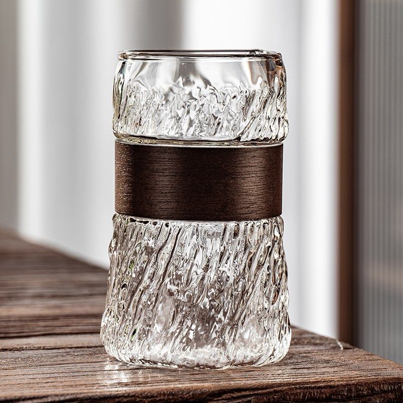 浮雕玻璃水杯套装家庭用待客厅耐高温茶具高颜值喝咖啡啤酒带架子