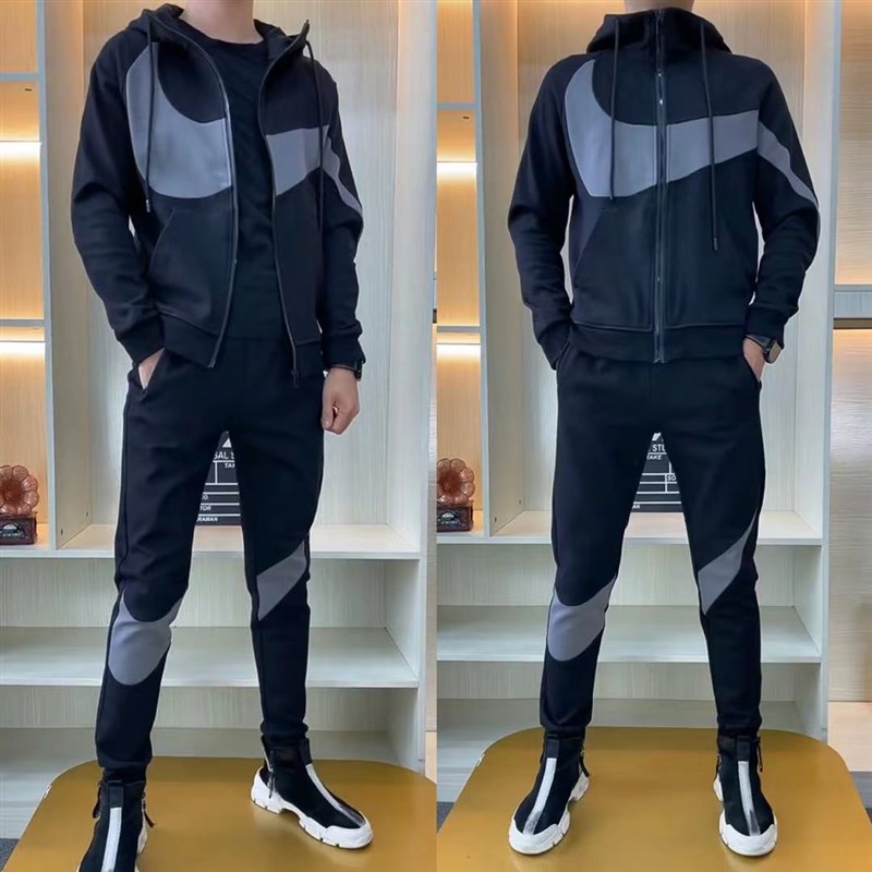 T001秋季男士运动服休闲运动套装男外套裤子修身百搭网红男两件套